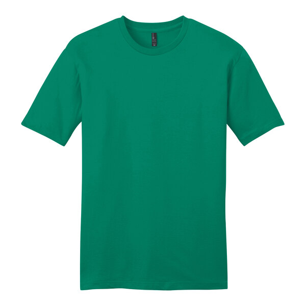 A District Unisex Jewel Green short sleeve T-shirt with a black collar.