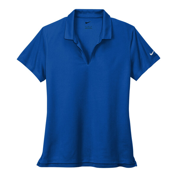 A blue Nike polo shirt with a white swoosh on the sleeve.
