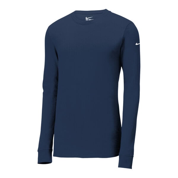 A Nike College Navy long sleeve Dri-FIT T-shirt.