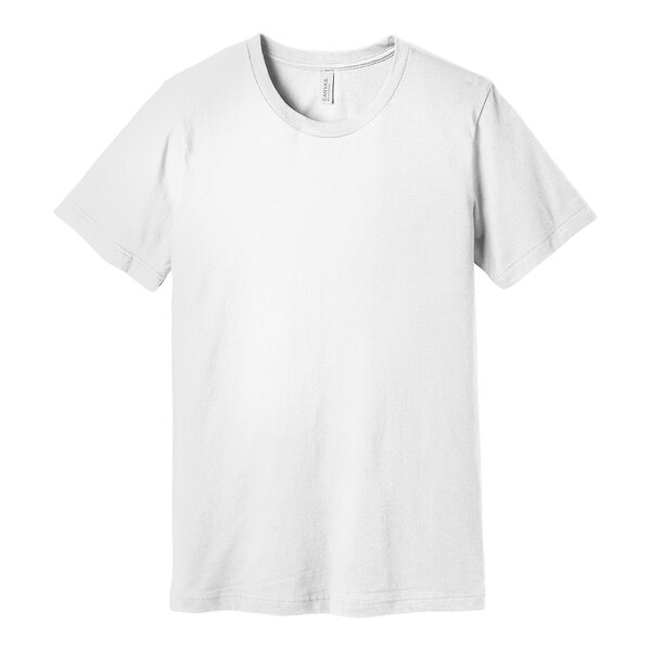 A Bella + Canvas white blend customizable short sleeve t-shirt.