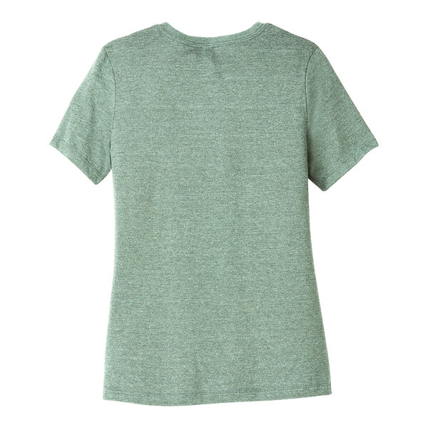 A Bella + Canvas women's heather prism dusty blue short sleeve t-shirt in green on a white background.