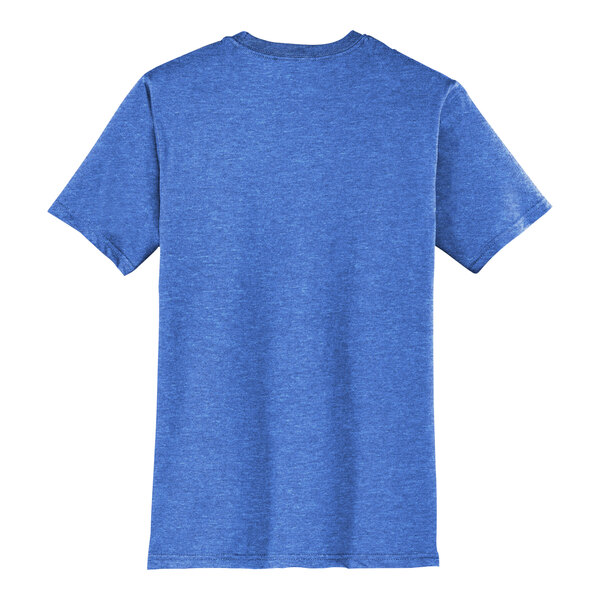 A heathered royal blue District t-shirt with a white logo on the back.