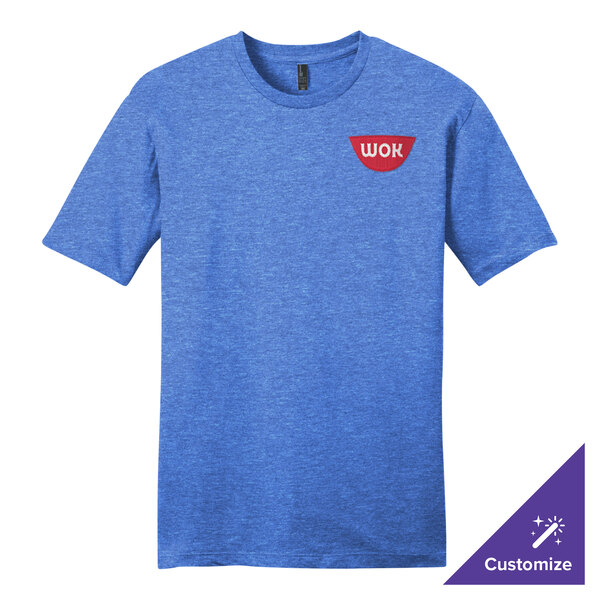A heathered blue District T-shirt with a logo on it.