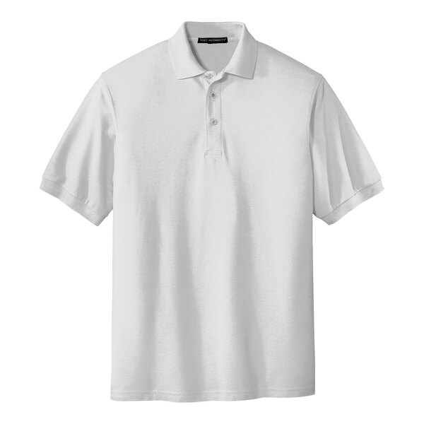 A white Port Authority® short sleeve polo shirt.