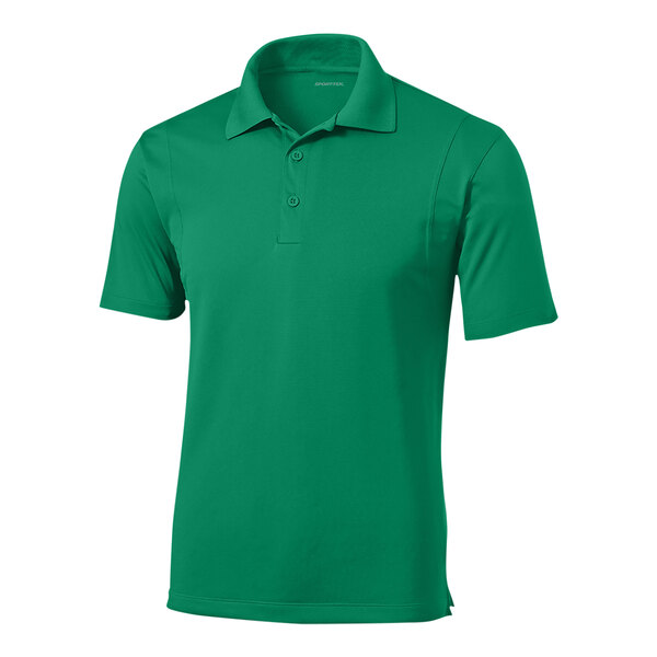A Kelly green Sport-Tek polo shirt with a collar.