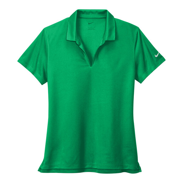 A green Nike Dri-Fit polo shirt with a white logo of a swoosh.