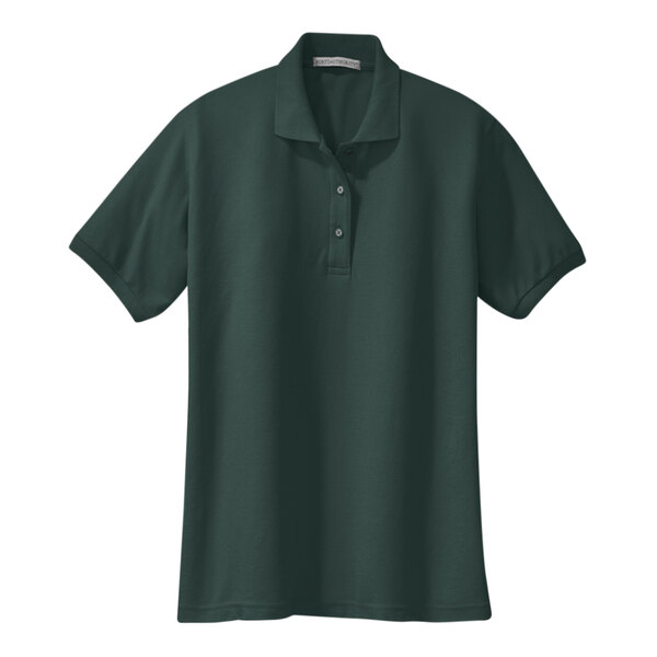 A dark green Port Authority women's short sleeve polo shirt.