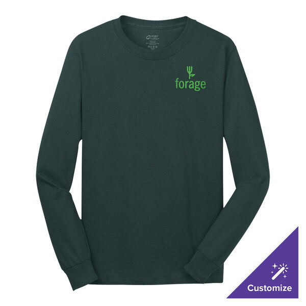 A Port & Company dark green long sleeve T-shirt.