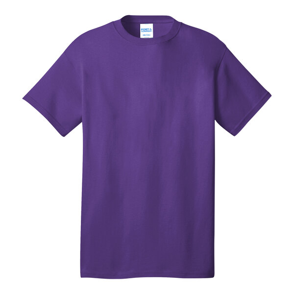 A purple Port & Company T-shirt with a white label.