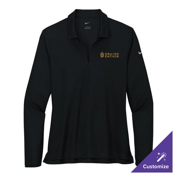 A black Nike women's long sleeve polo shirt.