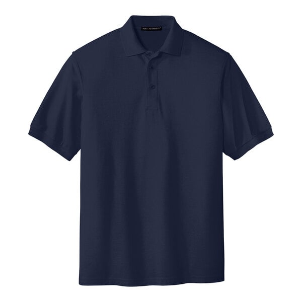 A navy Port Authority® silk touch pique polo shirt.
