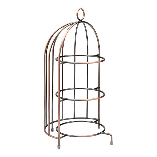 A Utopia metal and copper wire rack with three shelves.