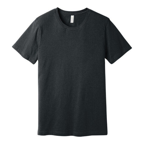 A dark gray Bella + Canvas customizable short sleeve t-shirt.