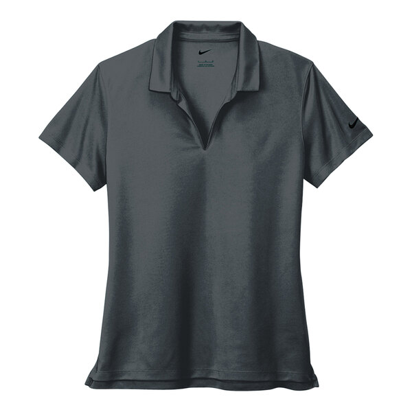 A grey Nike polo shirt with a black Nike swoosh.