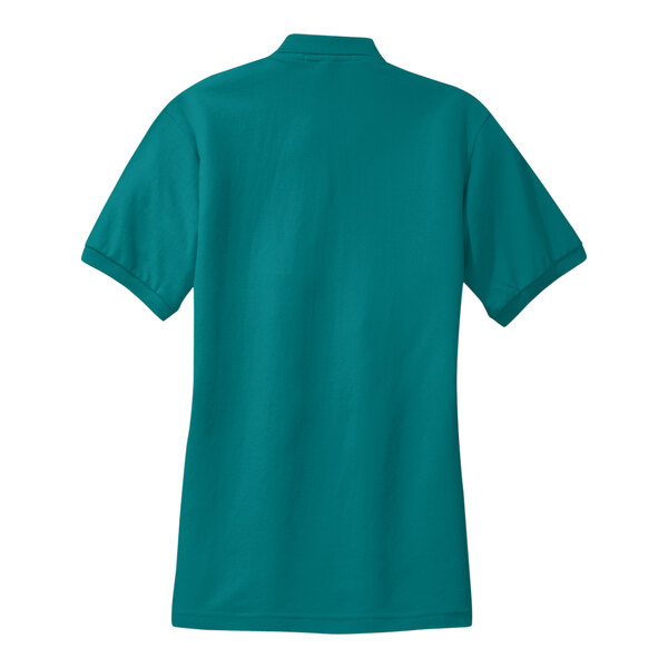 A teal Port Authority short sleeve women's polo shirt.