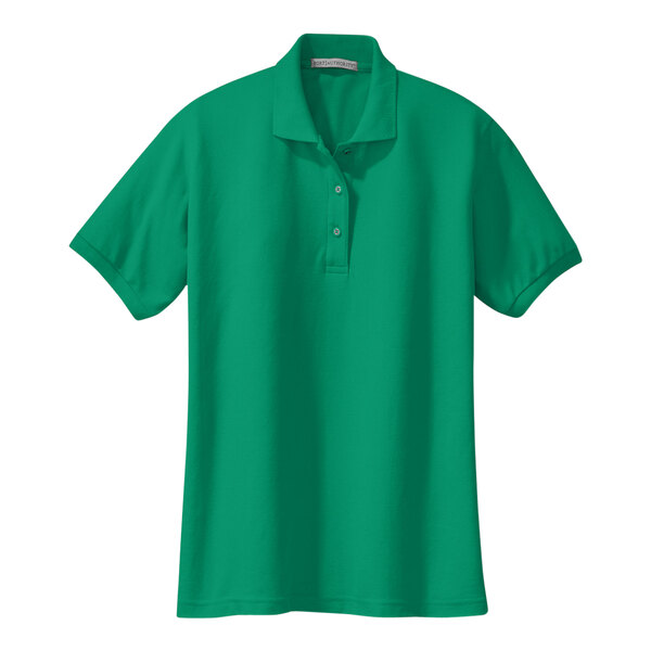 A Port Authority Kelly green short sleeve polo shirt.