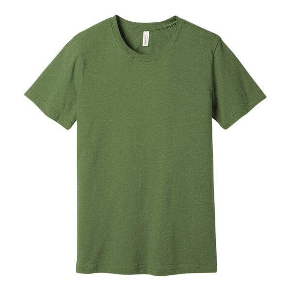 A Bella + Canvas unisex heather green customizable t-shirt.