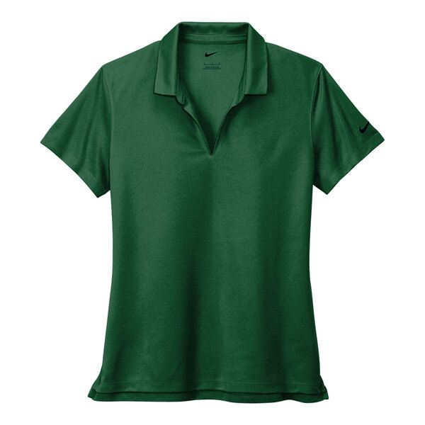 A green Nike Dri-Fit polo shirt with a black swoosh and Nike logo.