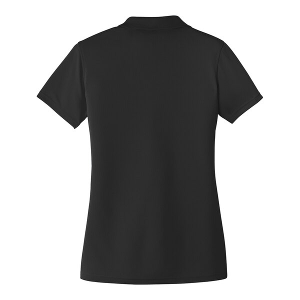 An extra large women's black Port Authority Dry Zone short sleeve polo shirt with a collar.