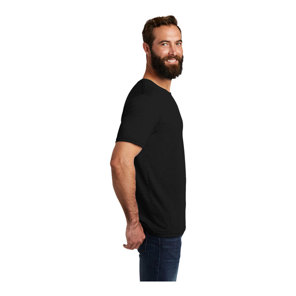 A man with a beard wearing a black AllMade Tri-Blend T-shirt.