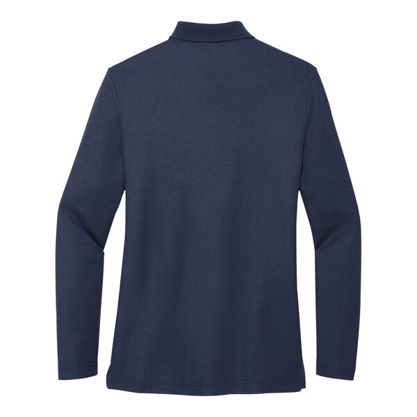 A medium navy Port Authority long sleeve polo shirt for women.