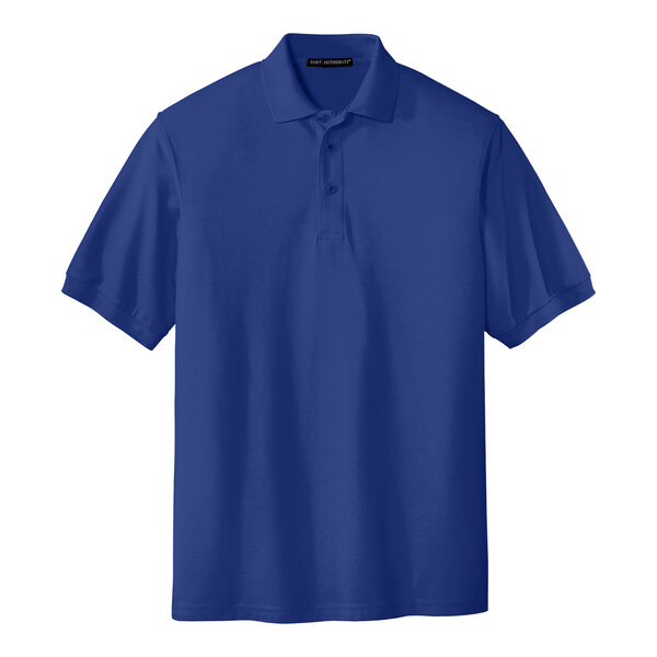 A Port Authority royal blue silk touch pique polo shirt.