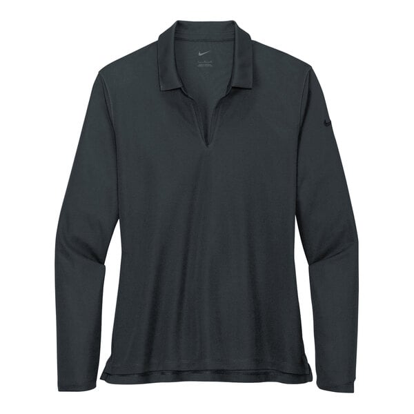 A women's black long sleeve Nike polo shirt.