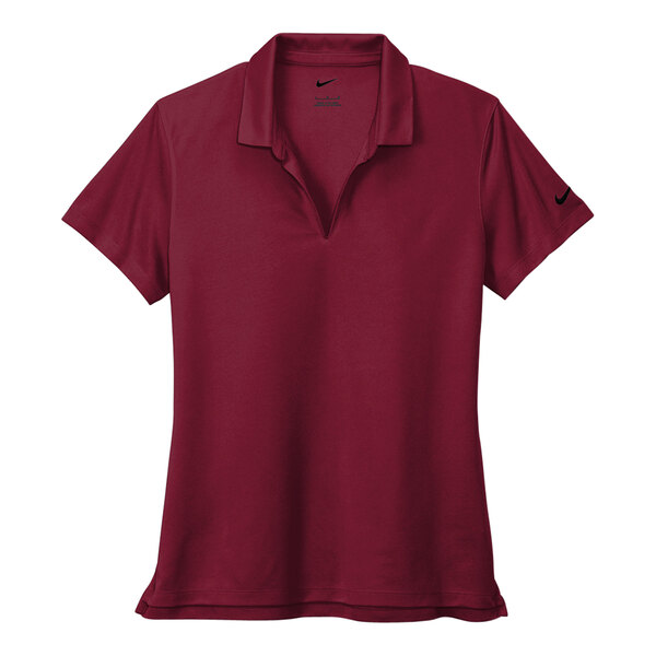 A red Nike Dri-Fit short sleeve polo with a black Nike swoosh.