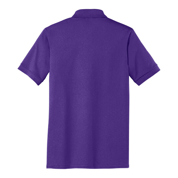 A purple Port & Company polo shirt.