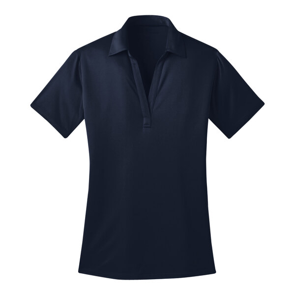 A navy Port Authority women's short sleeve polo shirt with a collar.
