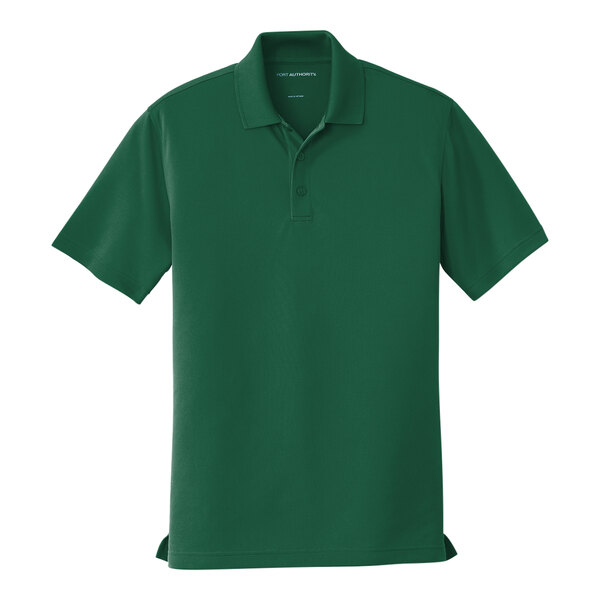 A Port Authority® unisex deep forest green short sleeve polo shirt.