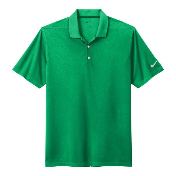 A green Nike Dri-Fit polo shirt with a white Nike logo on the sleeve.