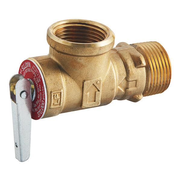 A brass Watts pressure relief valve with a test lever.