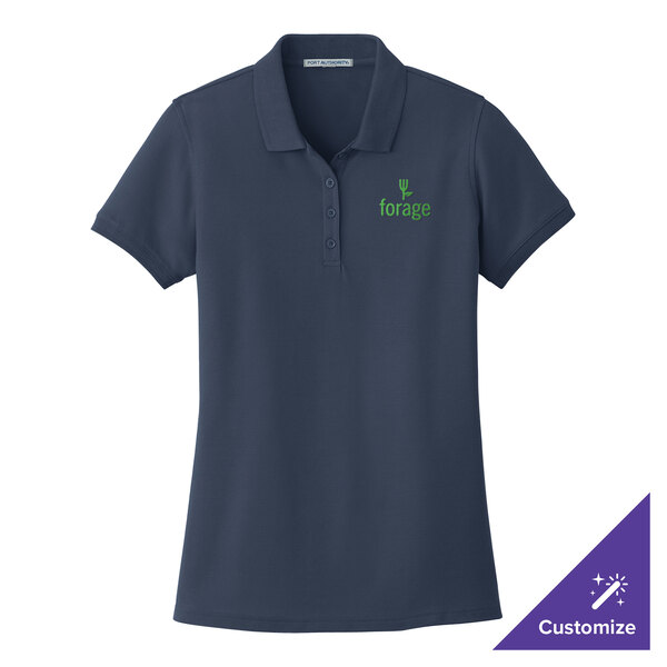 A River Blue Port Authority women's polo shirt with a green logo.