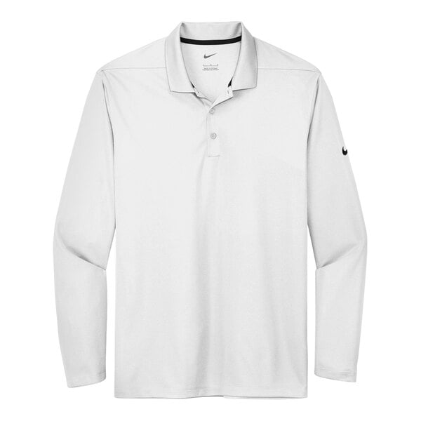 A white Nike short sleeve polo with black trim.