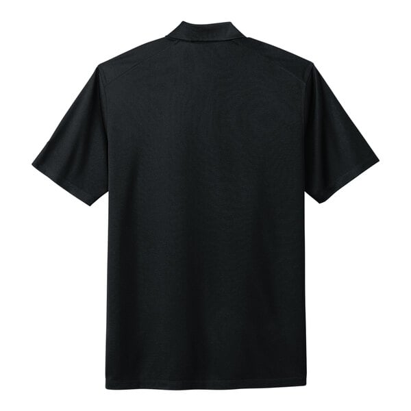 A black Nike polo with short sleeves.