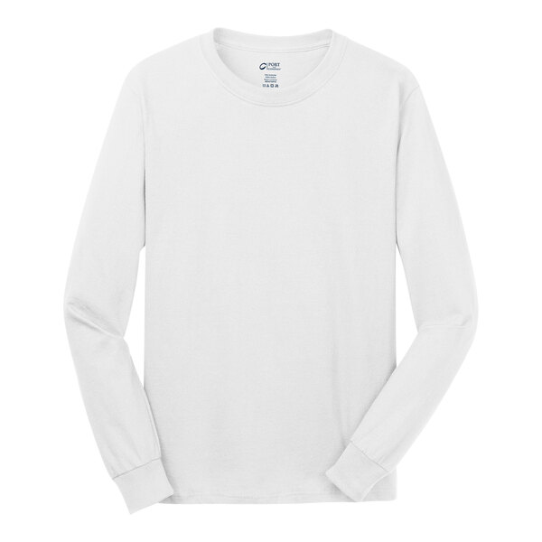 A white Port & Company long sleeve T-shirt.