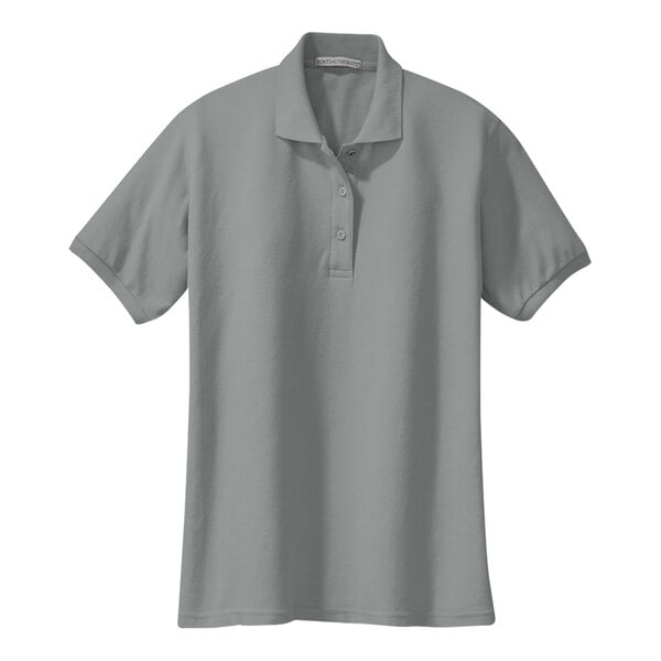 A Port Authority cool gray short sleeve polo shirt with a collar.
