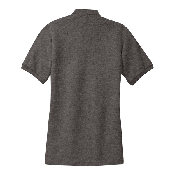 A back view of a Port Authority women's grey polo shirt.