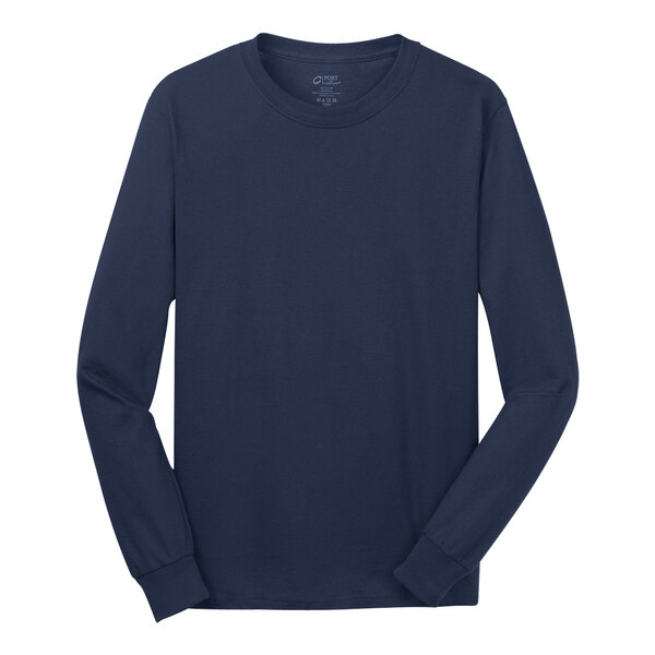 A Port & Company unisex long sleeve navy t-shirt.