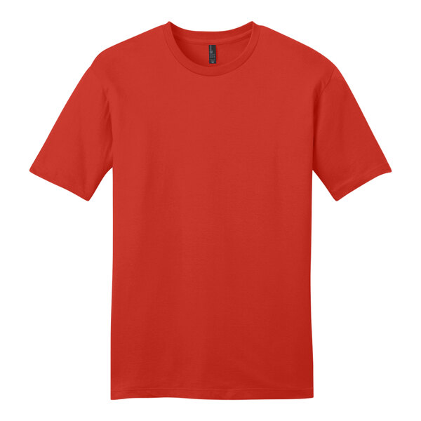 A District Fiery Red T-Shirt with a black logo on the front.