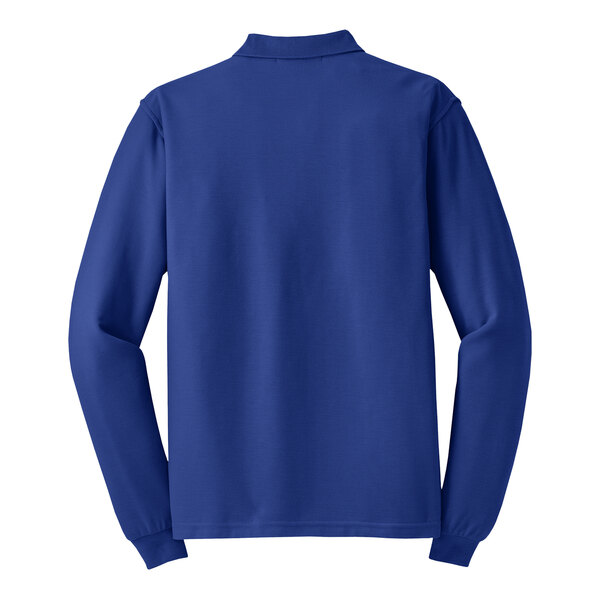 A Port Authority® royal blue long sleeve polo shirt.