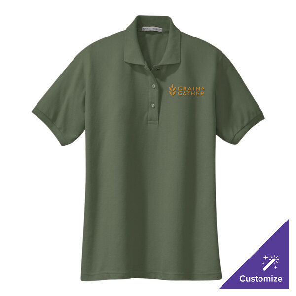 A 2X women's clover green Port Authority polo shirt with a logo on it.