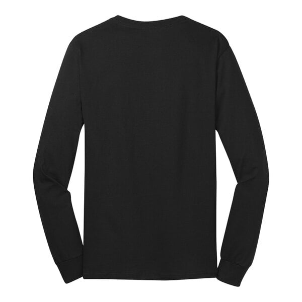 A jet black Port & Company long sleeve t-shirt.