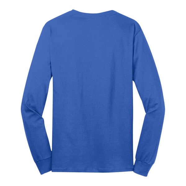 A royal blue Port & Company long sleeve t-shirt.