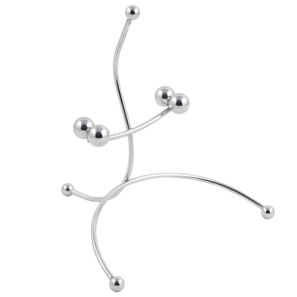 A silver metal Bon Chef lid holder with three balls on it.