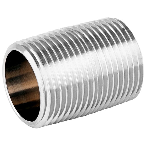 A T&S chrome plated nipple with 3/4" NPT connections.