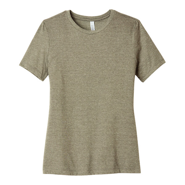 A Bella + Canvas heather stone women's short-sleeved t-shirt.