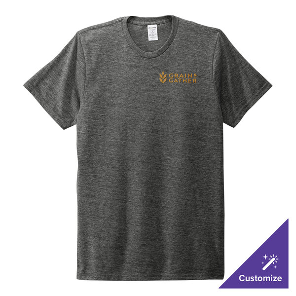 A Terrain Gray AllMade short sleeve t-shirt with a logo on it.