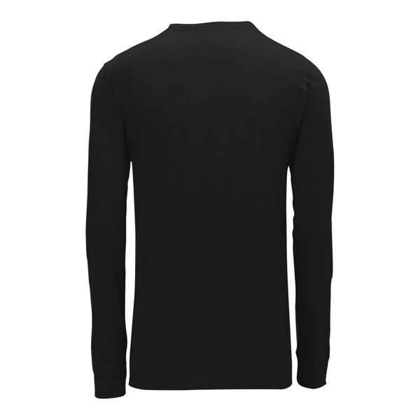 A black Nike long sleeve shirt with a white logo.